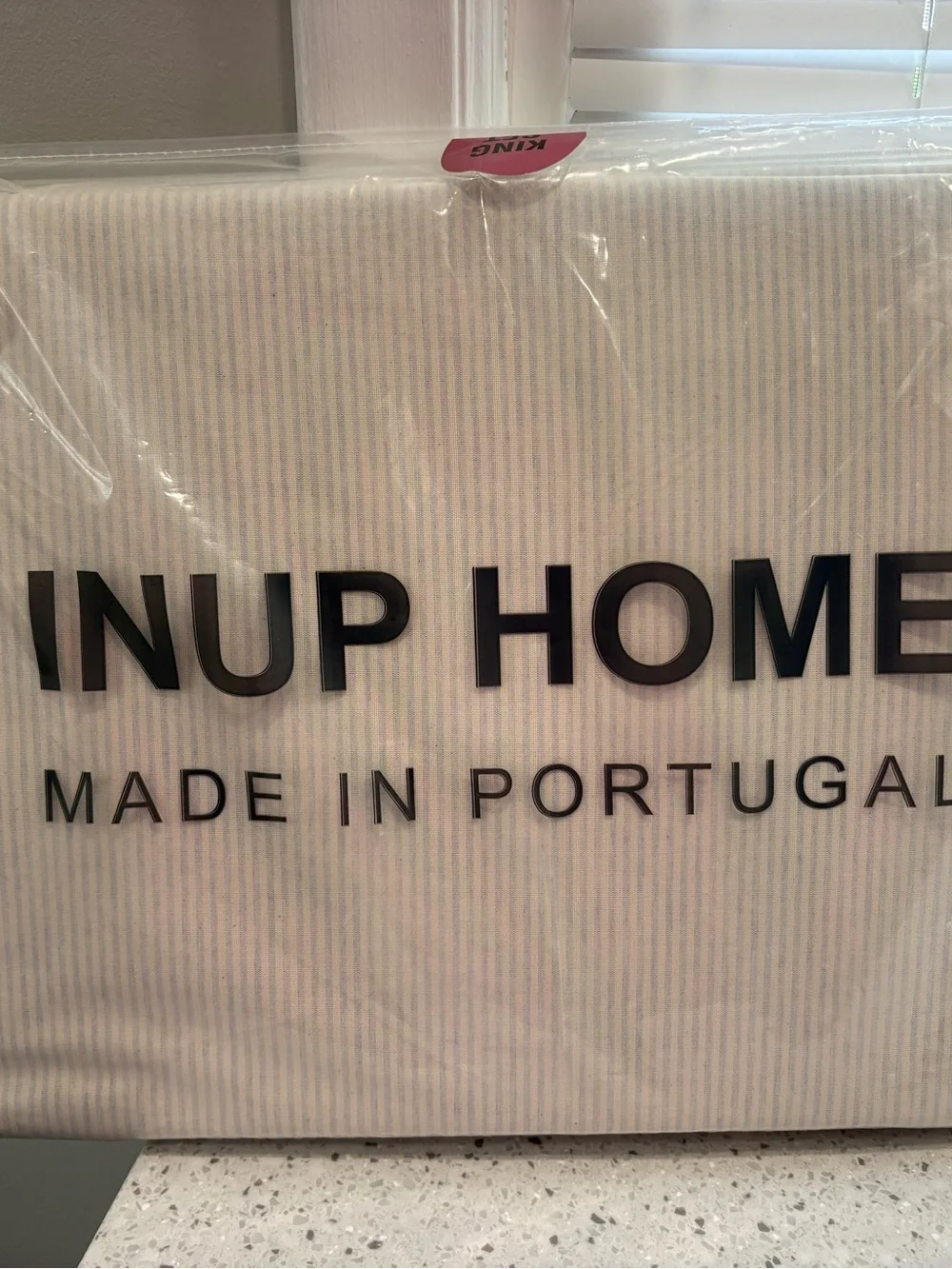 NEW INUP Home cream with light blue king duvet set striped pattern